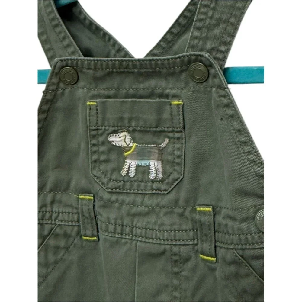 Carter’s Baby Boys Kids Green Dog Embroidered Cotton Overalls. 6 Months.